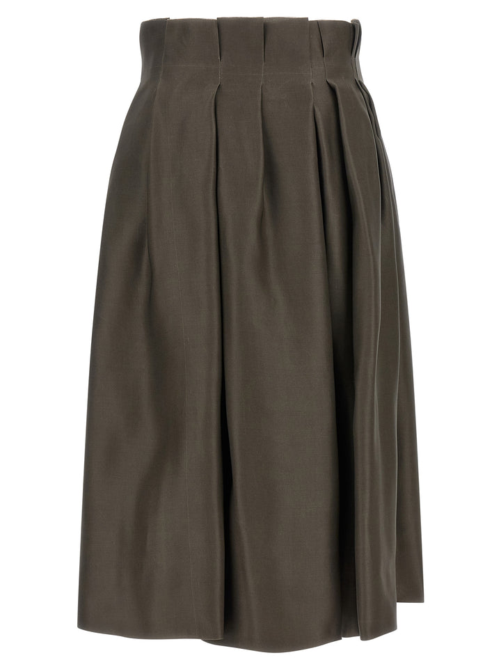 Khaite Brown Silk Midi Skirt