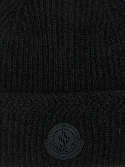 Moncler Black Virgin Wool Beanie