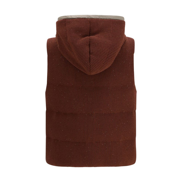 Brunello Cucinelli Brown Cotton Sleeveless Jacket