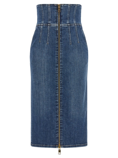 Elisabetta Franchi Blue Cotton Midi Skirt