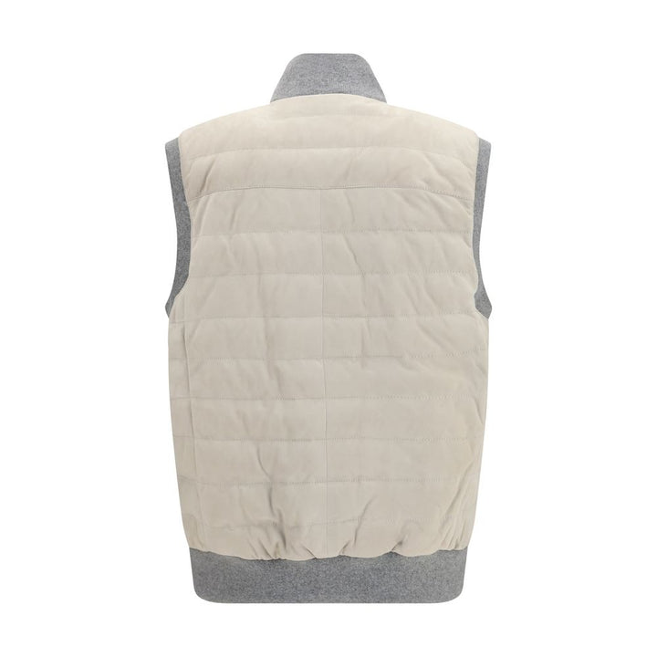 Brunello Cucinelli Beige Calf Leather Bos Taurus Sleeveless Jacket