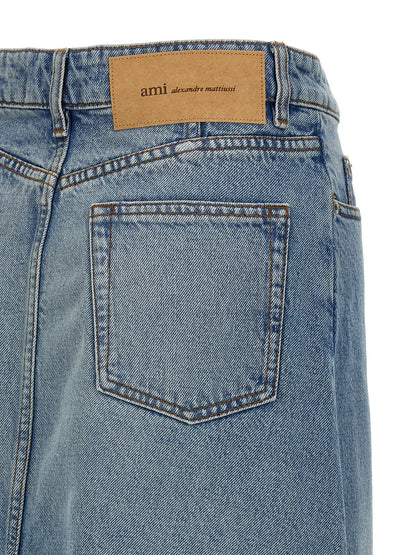 Ami Paris Blue Cotton Midi Skirt