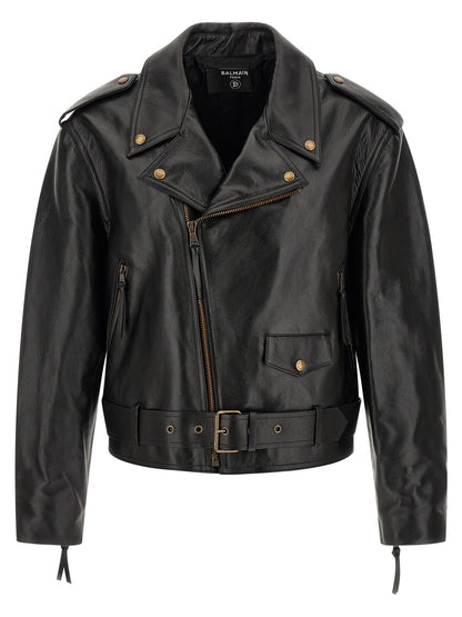 Balmain Black Calfskin Leather Jacket