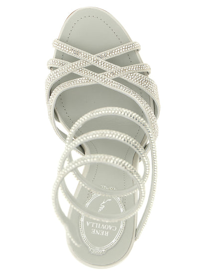 RENE CAOVILLA Silver Viscose Stiletto Heel Sandals