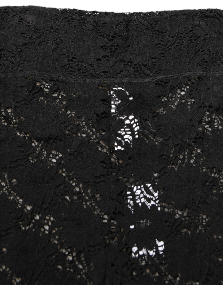 Dolce & Gabbana Black High Waist Sheer Floral Lace Shorts