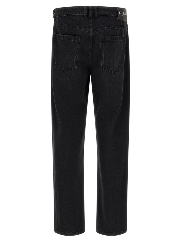Balmain Black Cotton Straight-Leg Jeans
