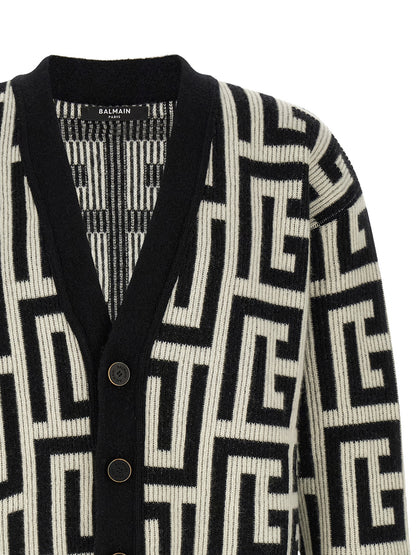 Balmain Bicolor Merino Wool Cardigan