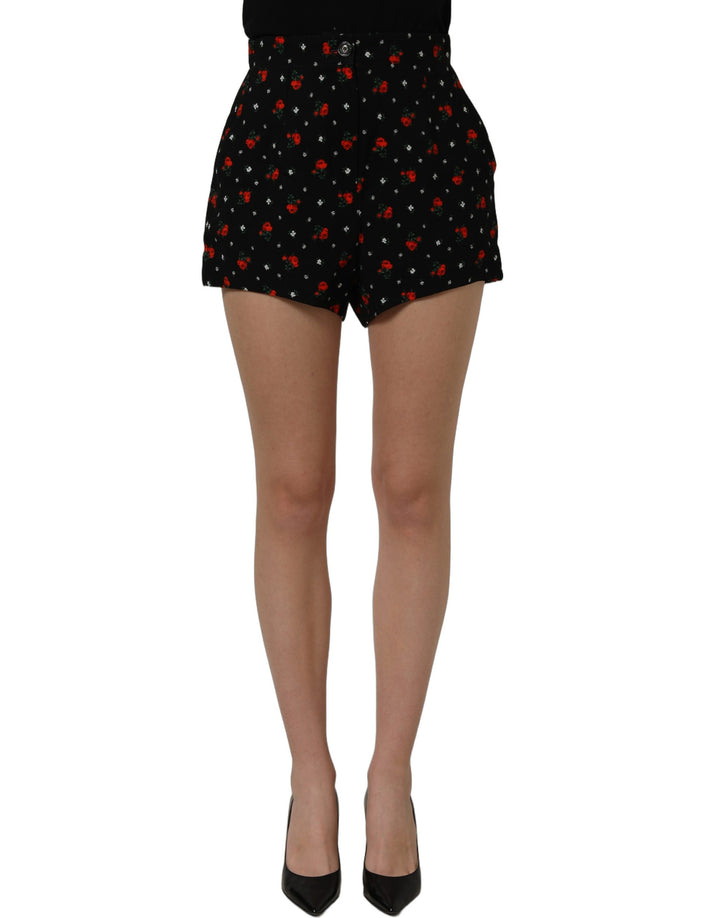 Dolce & Gabbana Black Floral High Rise Women Hot Pants Shorts