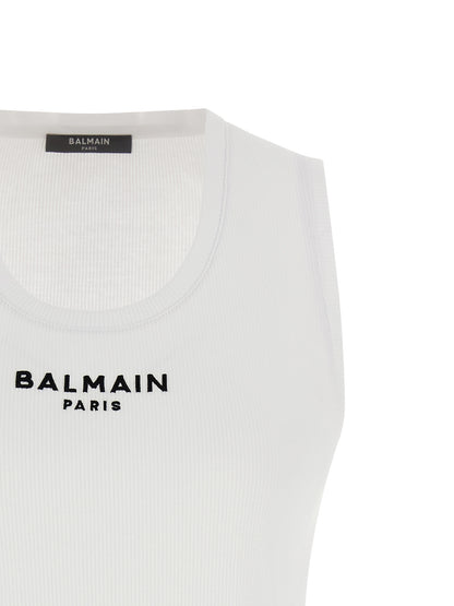 Balmain White Cotton Sleeveles T-Shirt