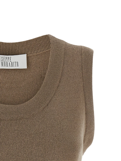 Giuseppe Di Morabito Beige Virgin Wool Sleeveles T-Shirt