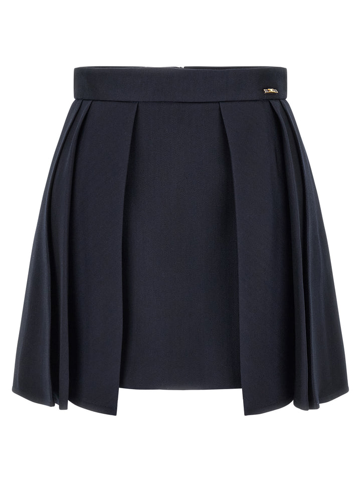Elisabetta Franchi Blue Virgin Wool Long Skirt