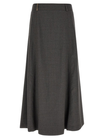 Peserico Gray Virgin Wool Midi Skirt