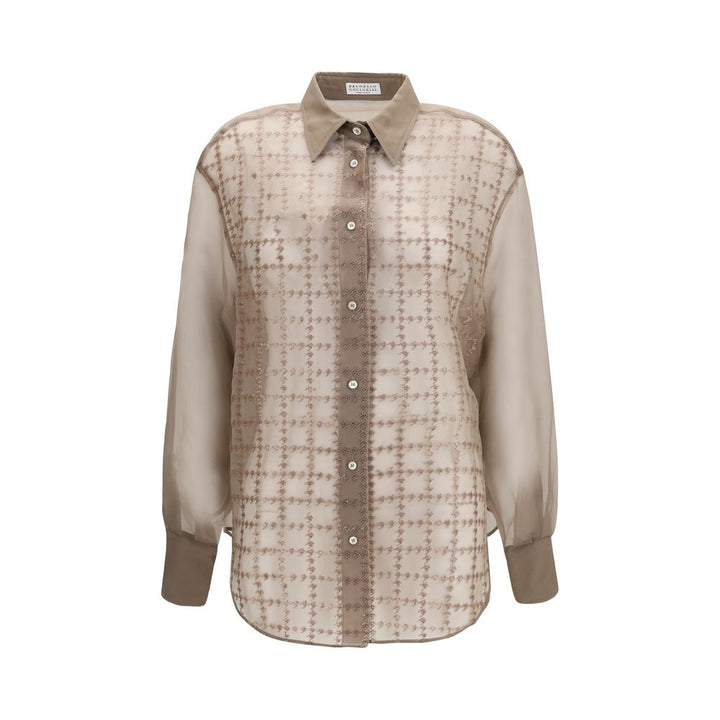 Brunello Cucinelli Beige Silk Pattern Shirt