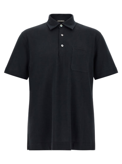 ZEGNA Blue Cotton Polo Shirt