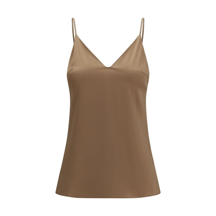 Brunello Cucinelli Brown Silk Sleeveles T-Shirt