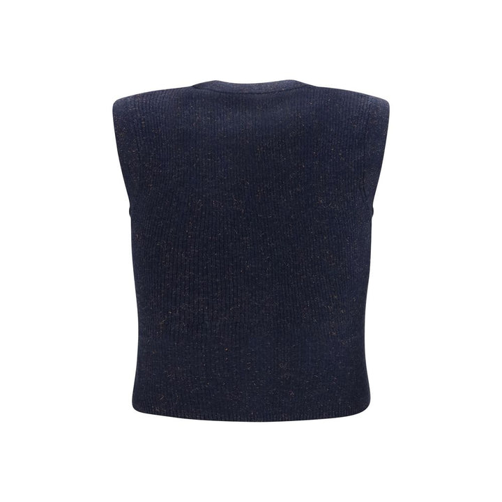 Brunello Cucinelli Blue Cashmere Sleeveles Sweater