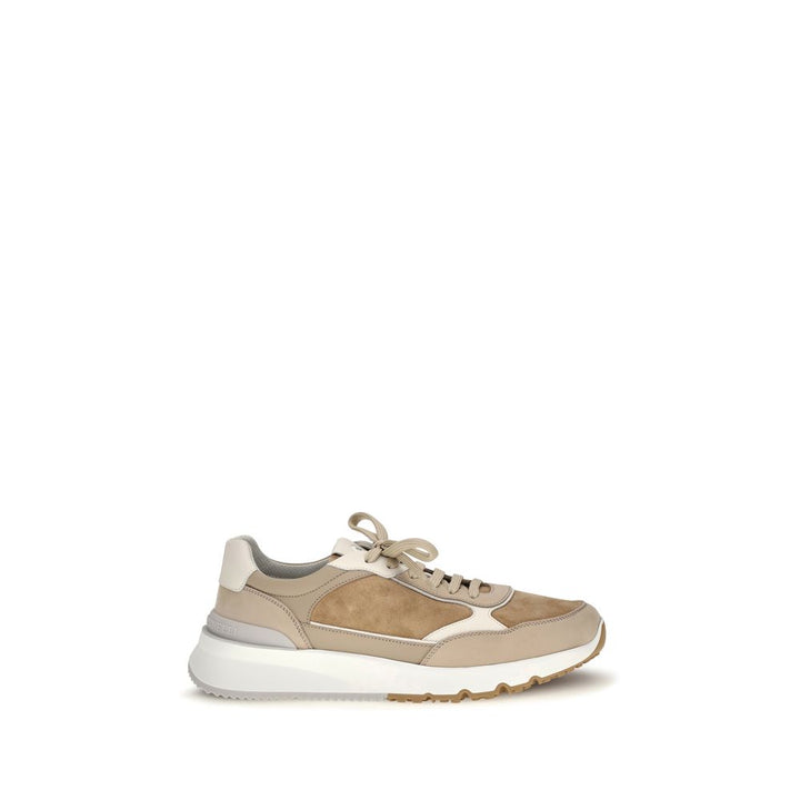 Brunello Cucinelli Beige Calf Leather Bos Taurus Low Top Sneakers