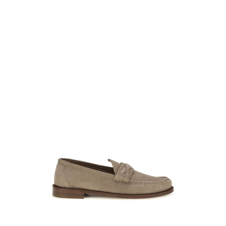 Brunello Cucinelli Beige Suede Leather Slip-On Loafers