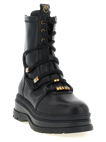 PINKO Black Cowhide Lace-Up Boots