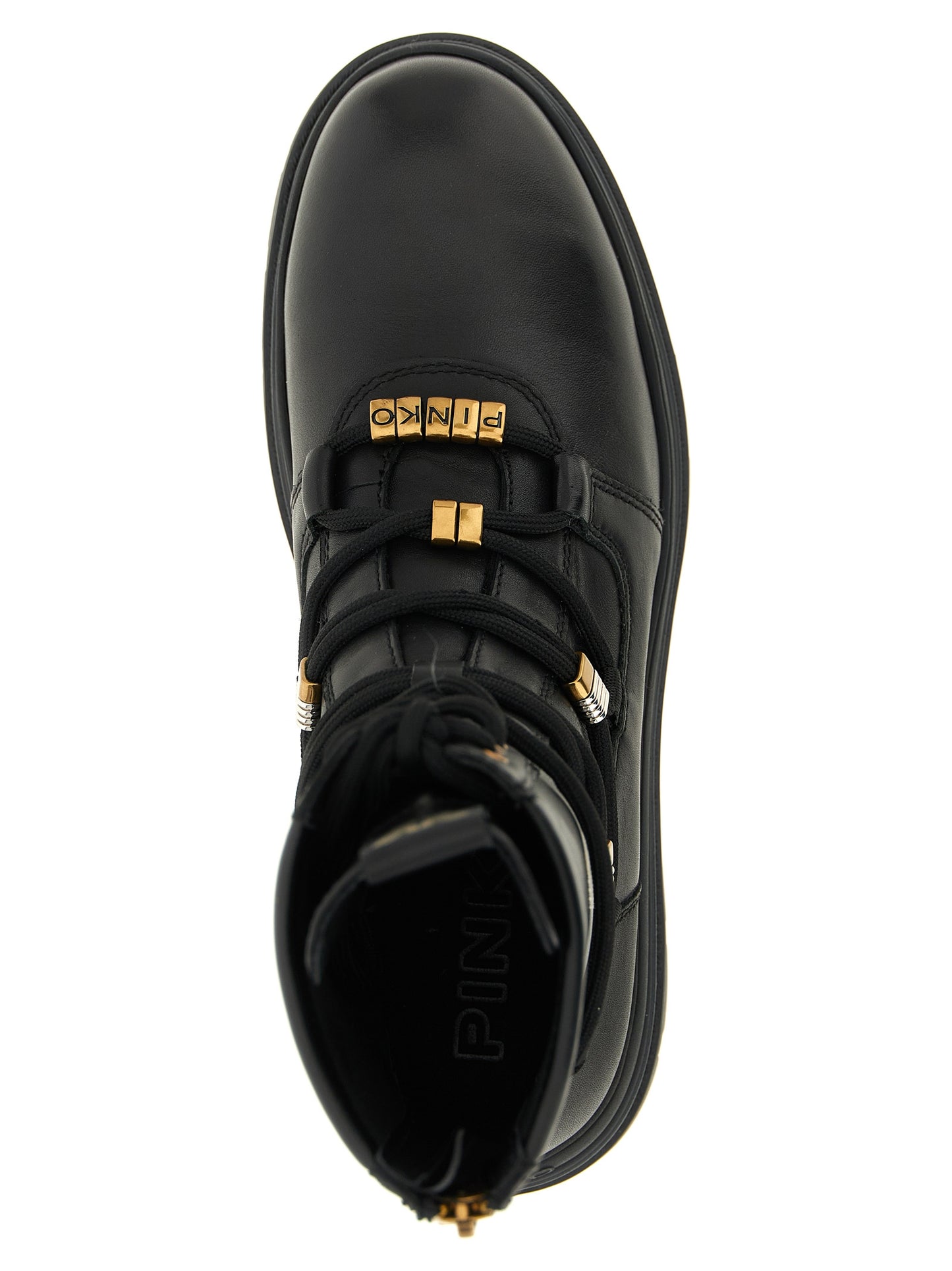 PINKO Black Cowhide Lace-Up Boots