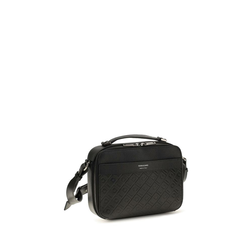 Ferragamo Black Calf Leather Bos Taurus Shoulder Bag