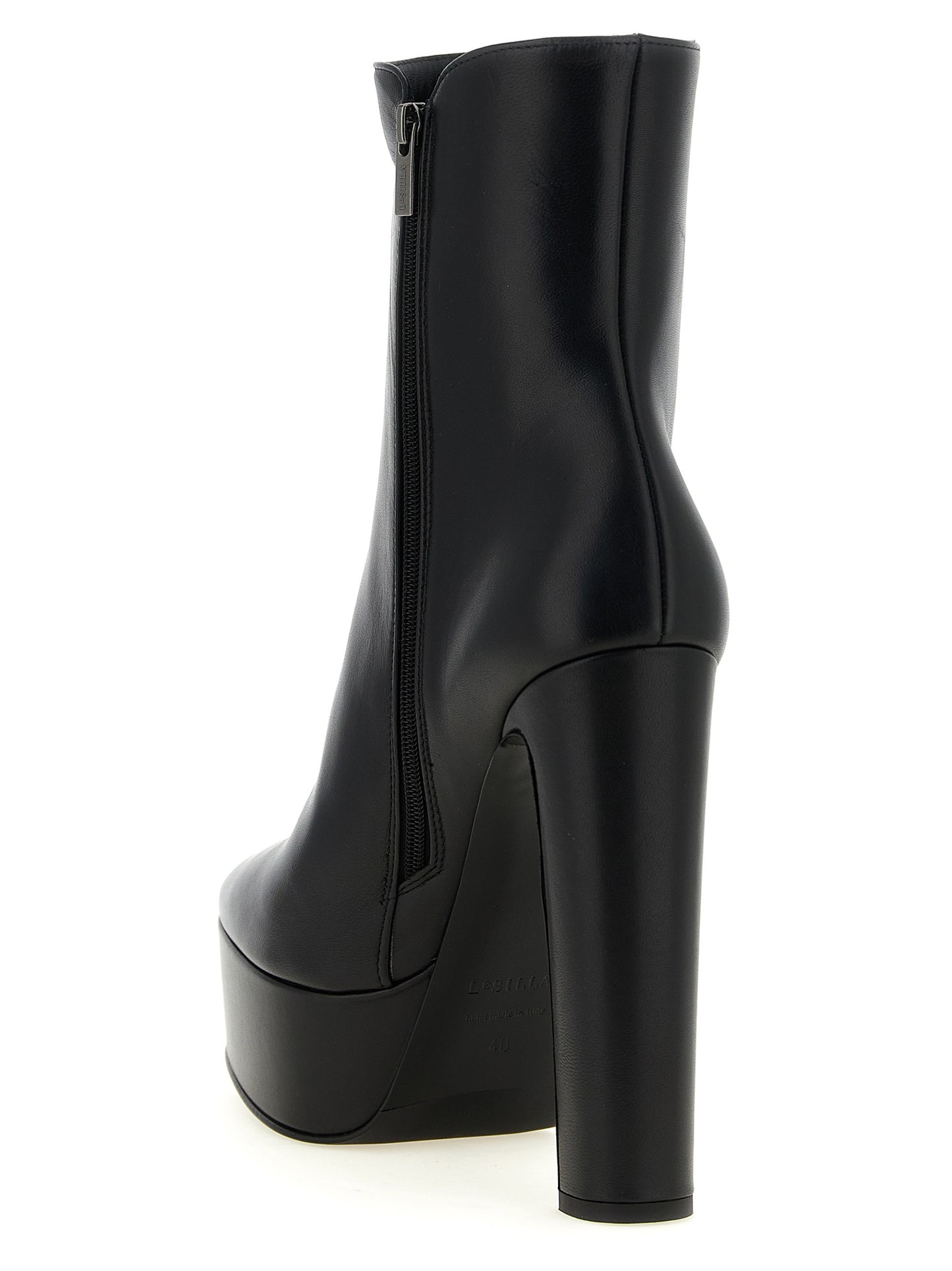 LE SILLA Black Lamb Leather Ankle Boots