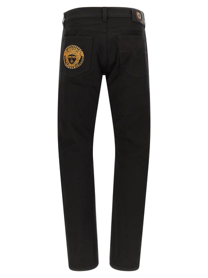 Versace Black Cotton Straight-Leg Jeans
