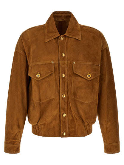 Versace Brown Lamb Leather Leather Jacket