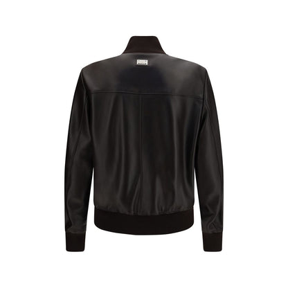 Dolce & Gabbana Brown Lamb Ovis Aries Aries Leather Jacket