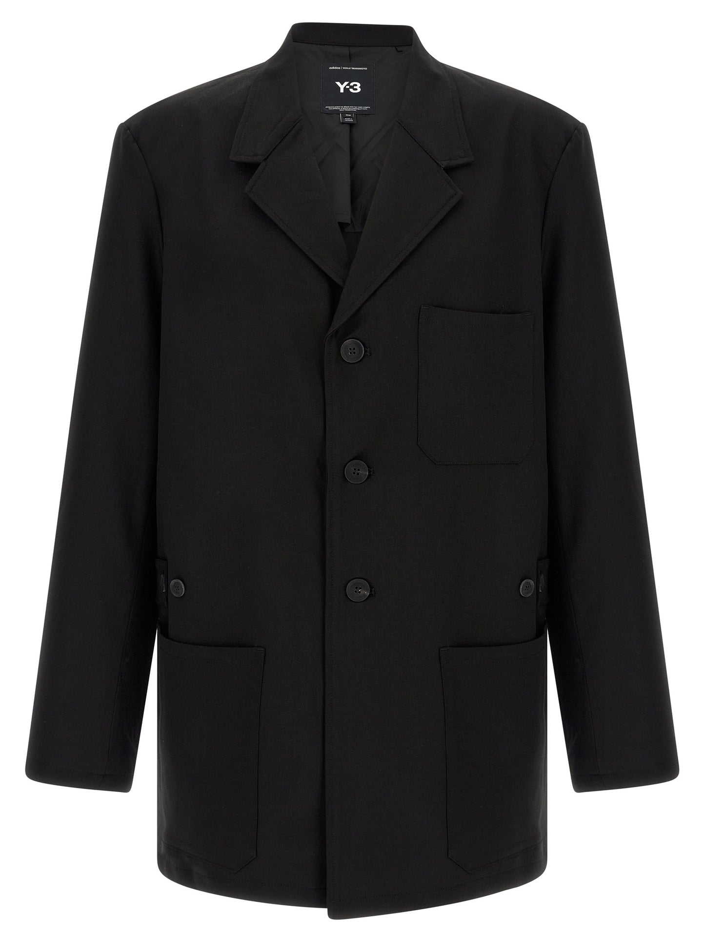 Y-3 Black Wool Full-Length Jacket