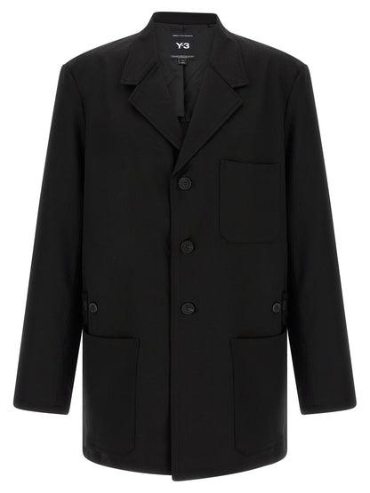 Y-3 Black Wool Full-Length Jacket