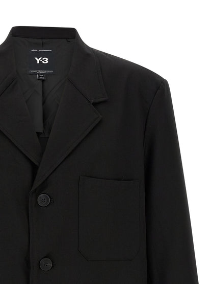 Y-3 Black Wool Full-Length Jacket