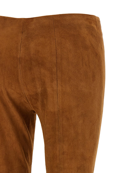 STOULS Brown Lamb Leather Flared Pants