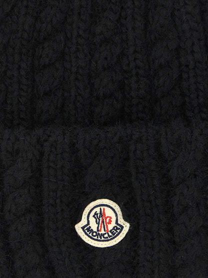 Moncler Black Alpaca Leather Beanie