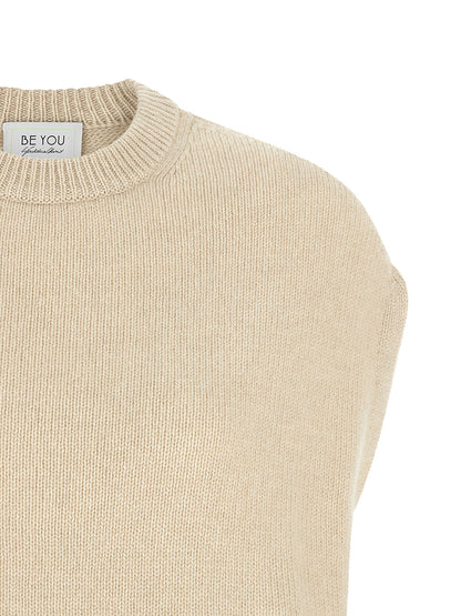 BE YOU Beige Cashmere Sleeveless Jacket