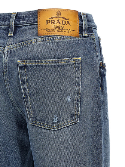 Prada Blue Cotton Straight-Leg Jeans