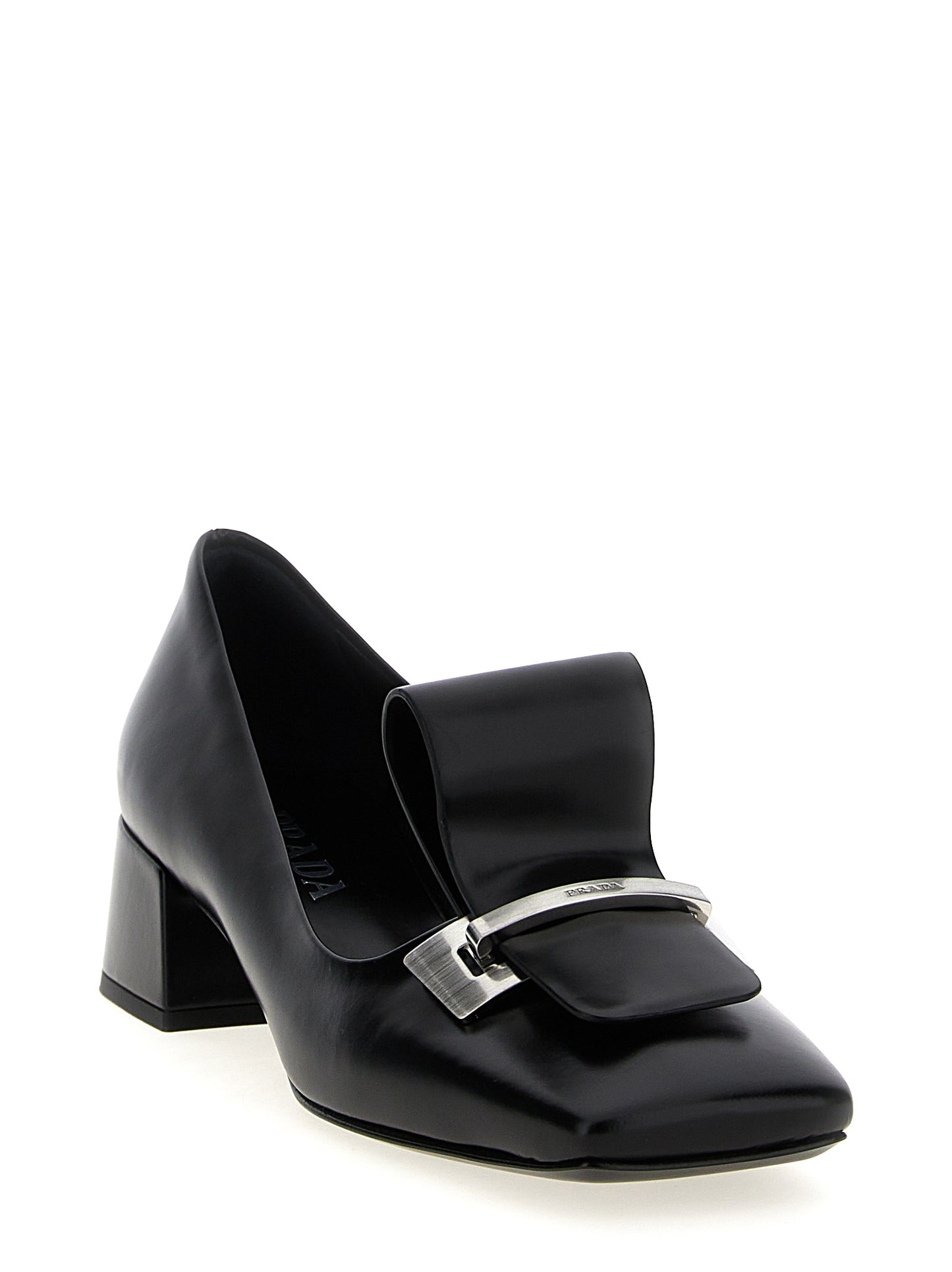 Prada Black Calfskin Mid Heel Pumps