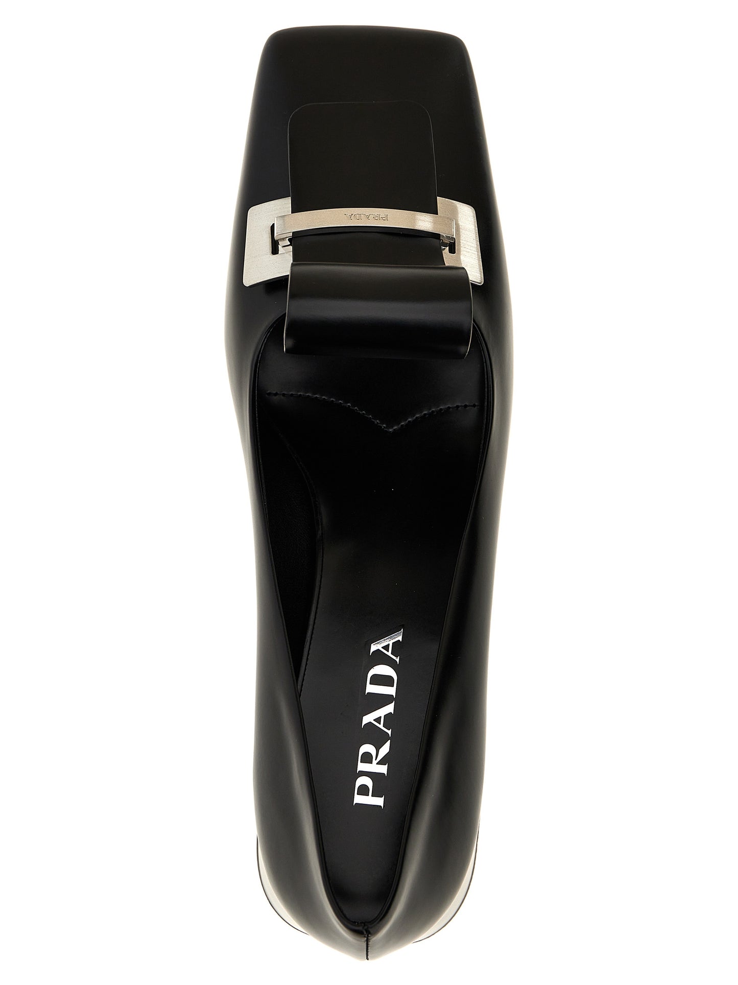 Prada Black Calfskin Mid Heel Pumps
