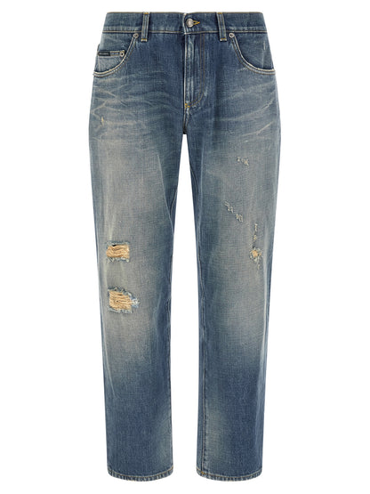 Dolce & Gabbana Blue Cotton Relaxed Fit Jeans