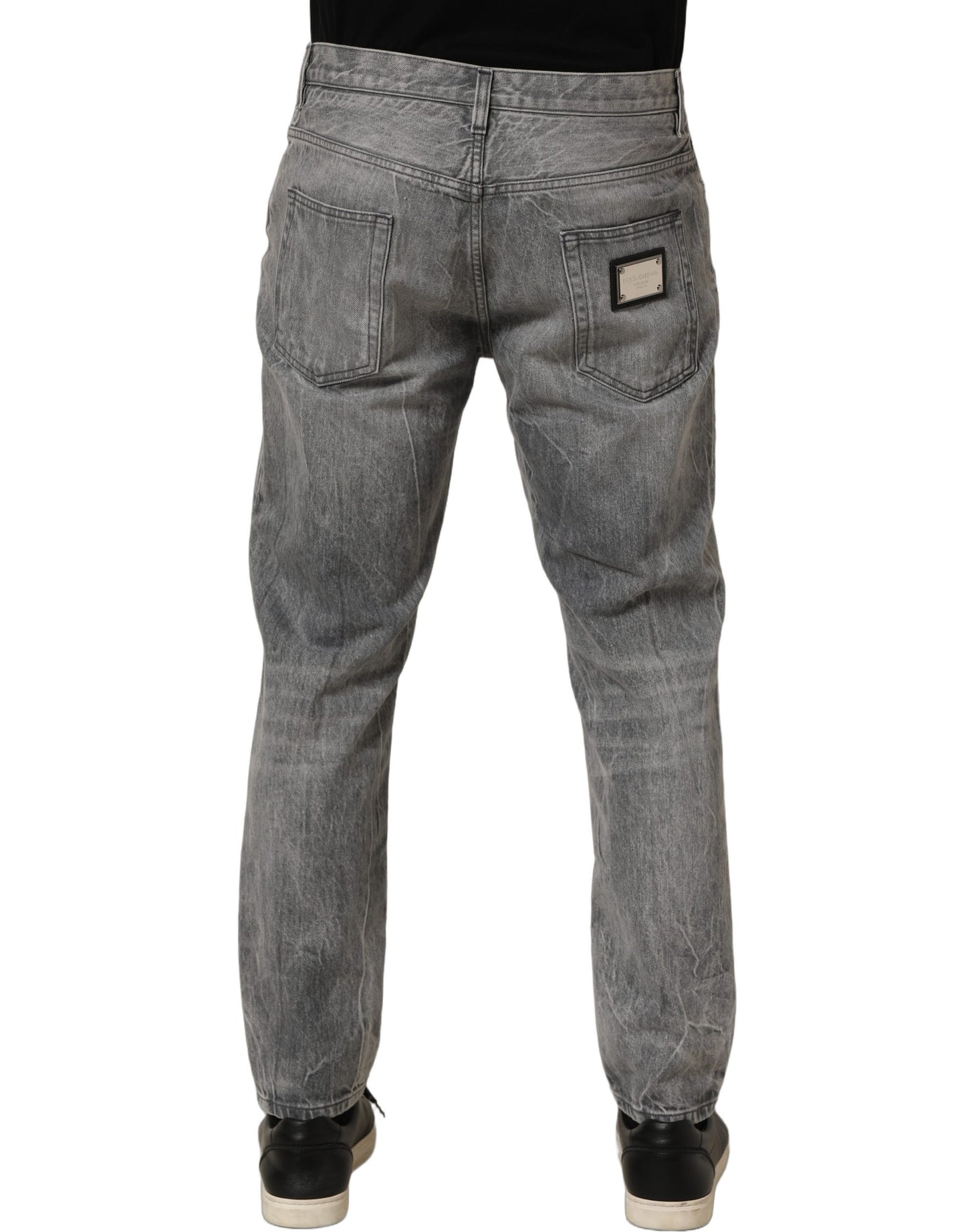 Dolce & Gabbana Grey Distressed Straight Leg Men Denim Jeans