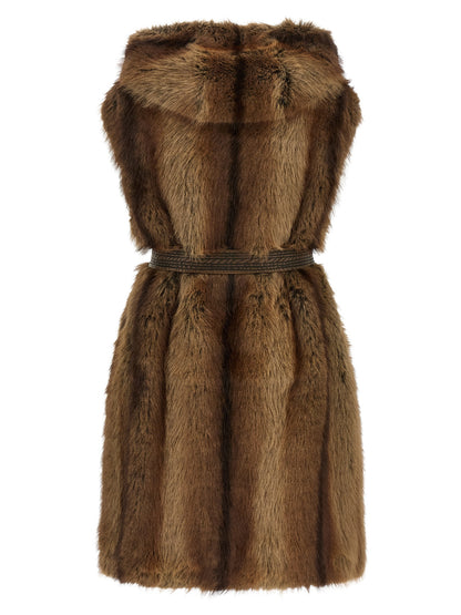 PINKO Brown Polyester Sleeveless Jacket