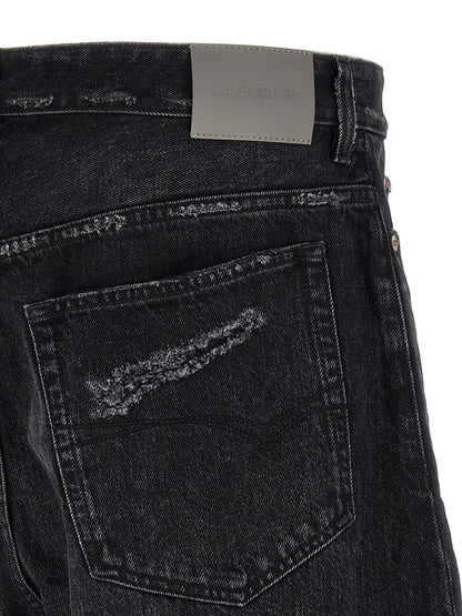 Balenciaga Black Cotton Cropped Jeans