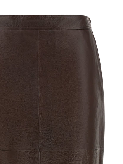 Max Mara Brown Lamb Leather Midi Skirt