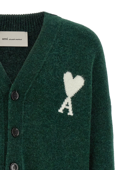 Ami Paris Bicolor Alpaca Leather Cardigan
