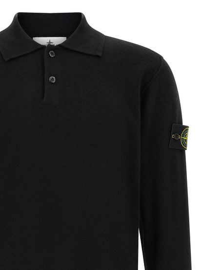 Stone Island Black Virgin Wool Polo Shirt