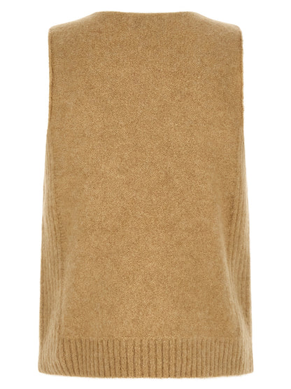 Dries Van Noten Beige Wool Sleeveles Sweater