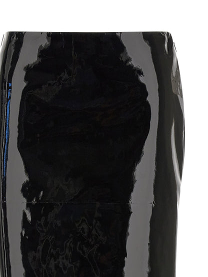 Ferragamo Black Lamb Leather Midi Skirt