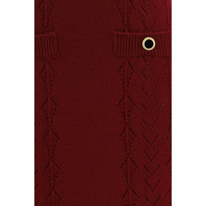 Alessandra Rich Bordeaux Wool Oves Aries Midi Skirt