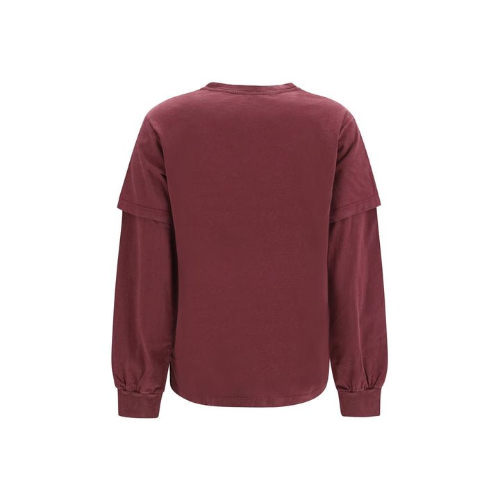Ganni Bordeaux Cotton Long Sleeve T-Shirt