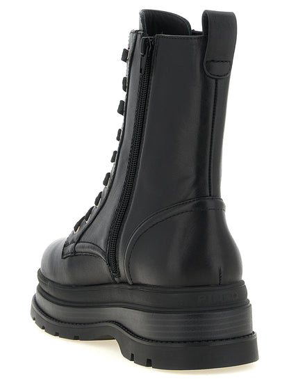 PINKO Black Cowhide Lace-Up Boots